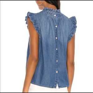 FRAME Ruffle-Trimmed Denim Top